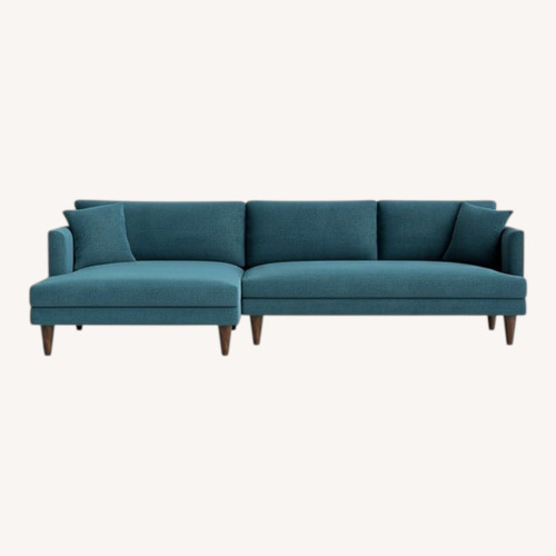 Used Joybird Blue Velvet 2 Piece Sectional for sale on AptDeco