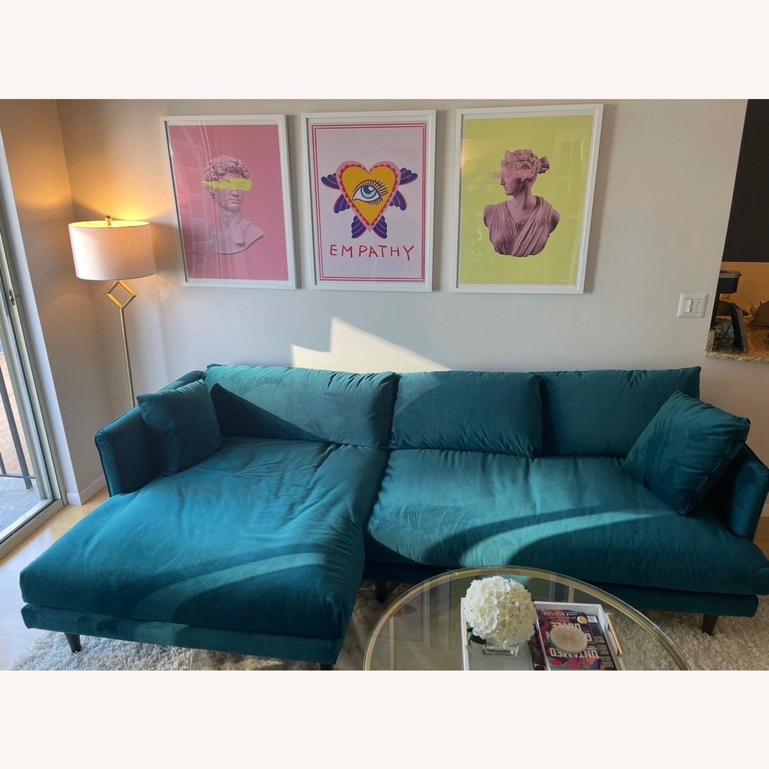 Joybird Blue Velvet 2 Piece Sectional - image-1