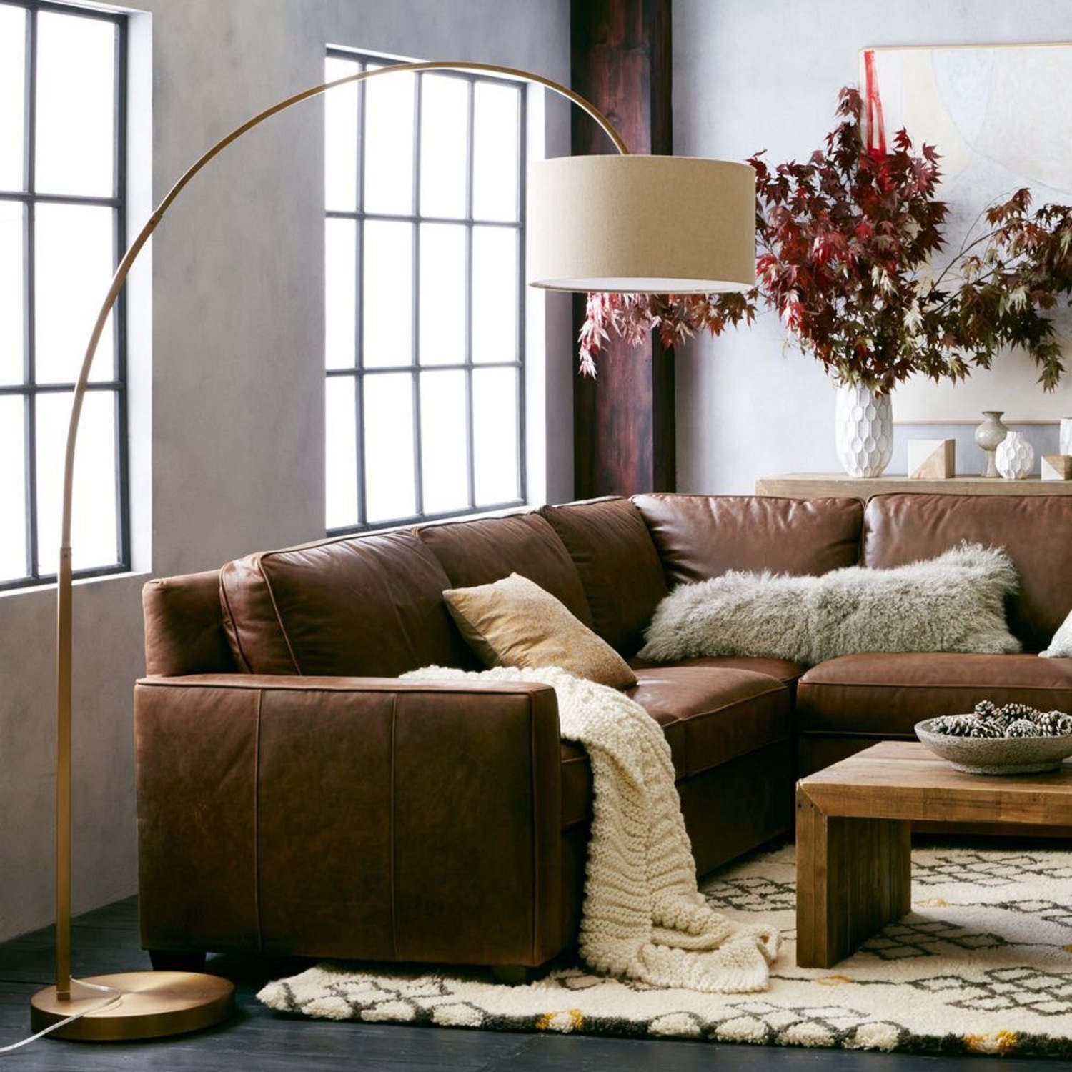 West Elm Overarching Linen Shade Floor Lamp - image-3