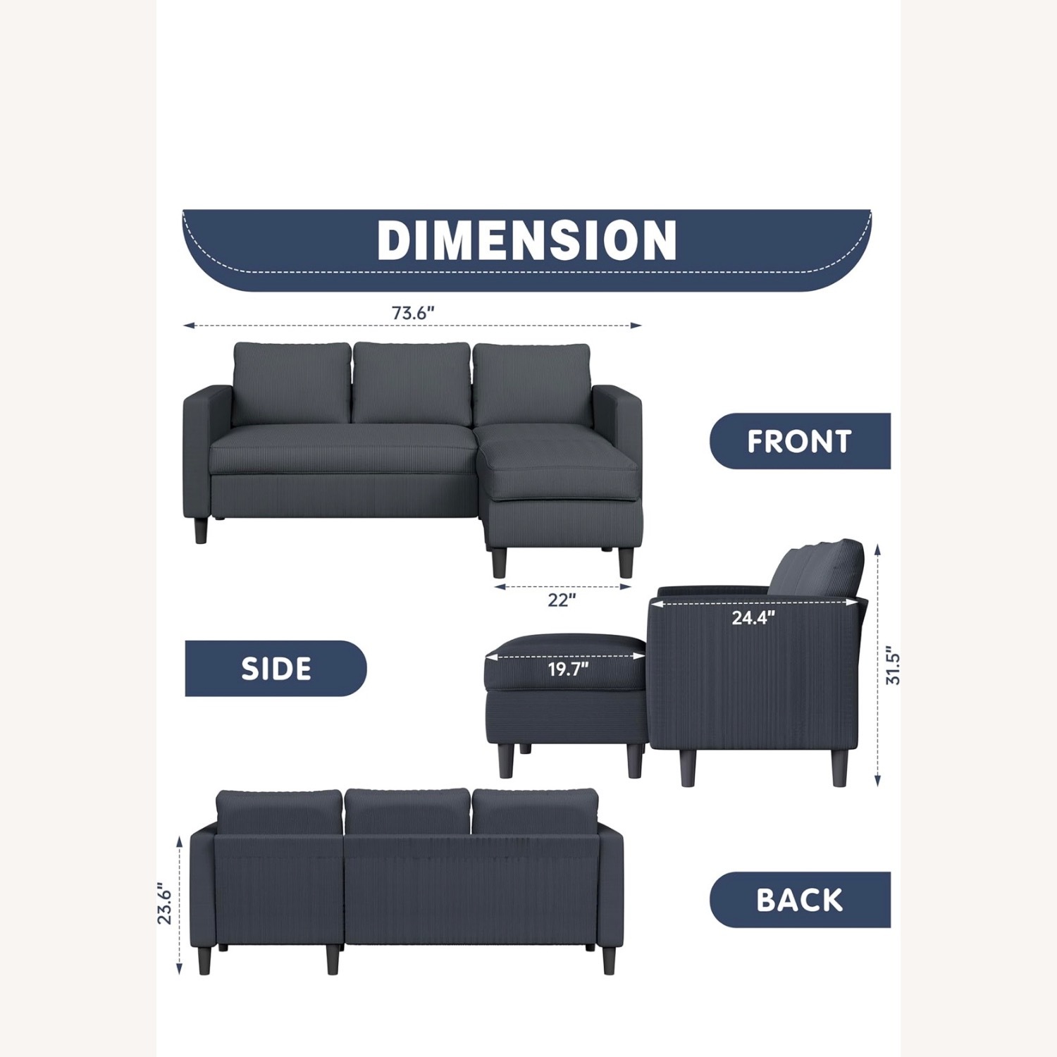Black 3+ Seater Sofa - image-2