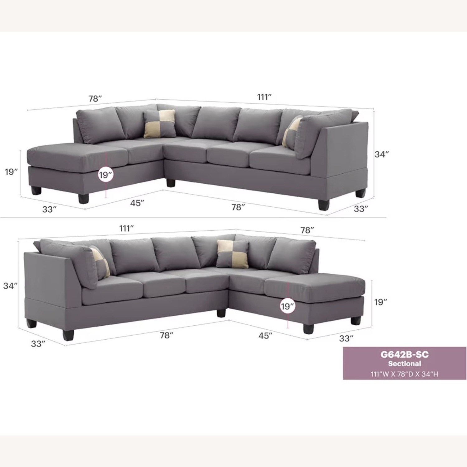 Bed Bath & Beyond G642B SC Sectional 3 Boxes Gray - image-2