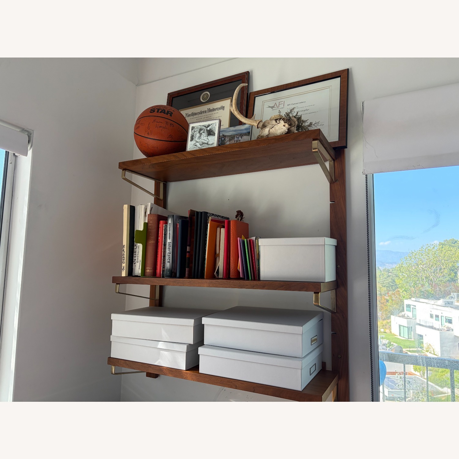 CB2 Dark Brown Wood Wall Shelf - image-3
