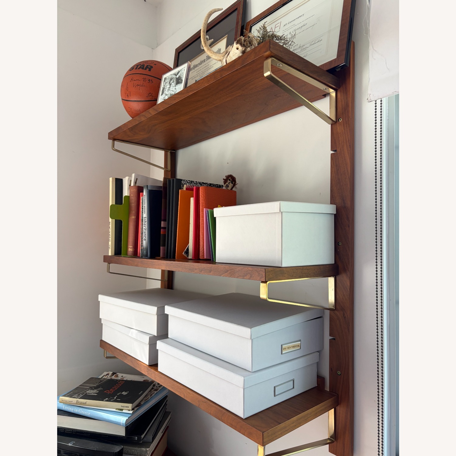 CB2 Dark Brown Wood Wall Shelf - image-1