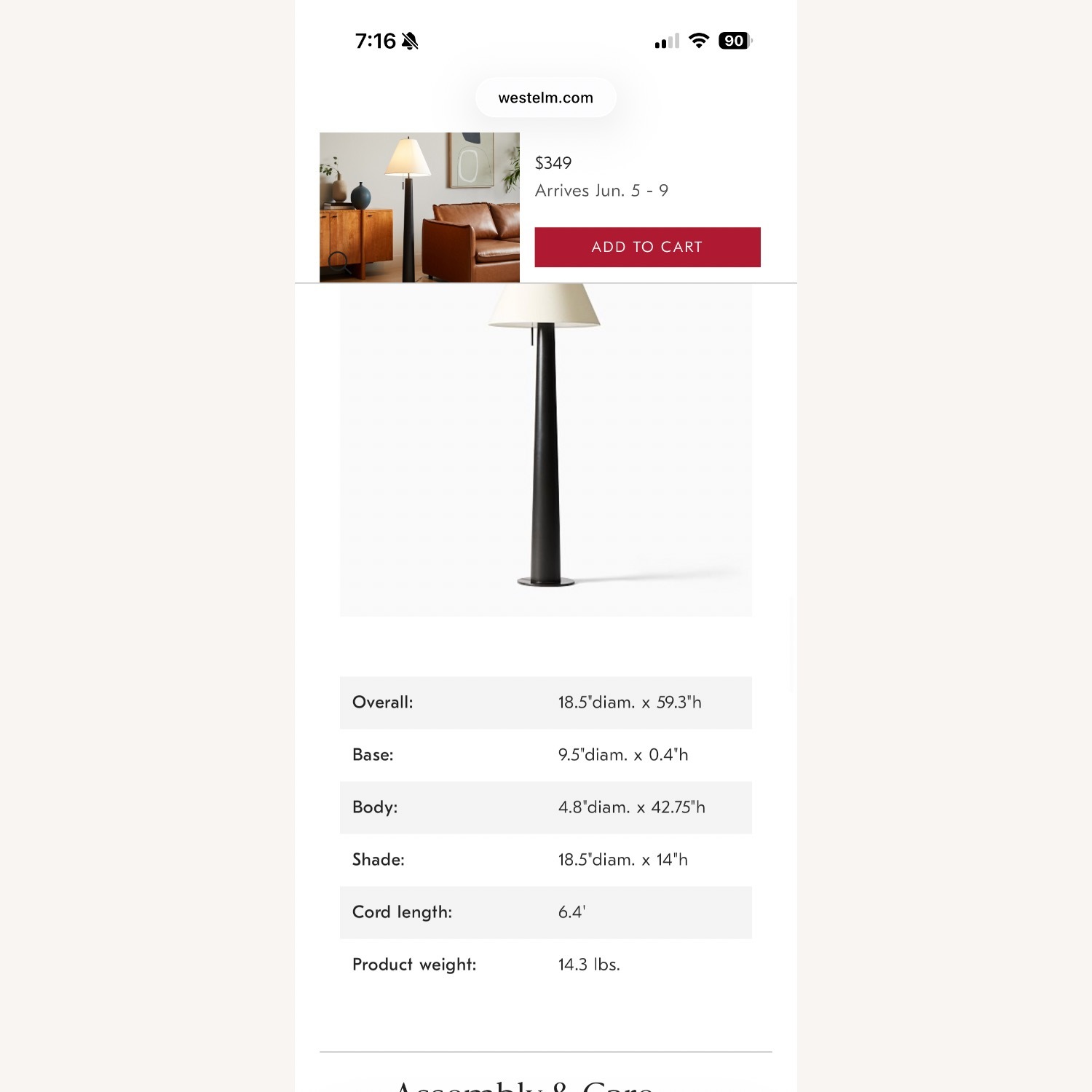 West Elm Harold Floor Lamp 59” - image-5