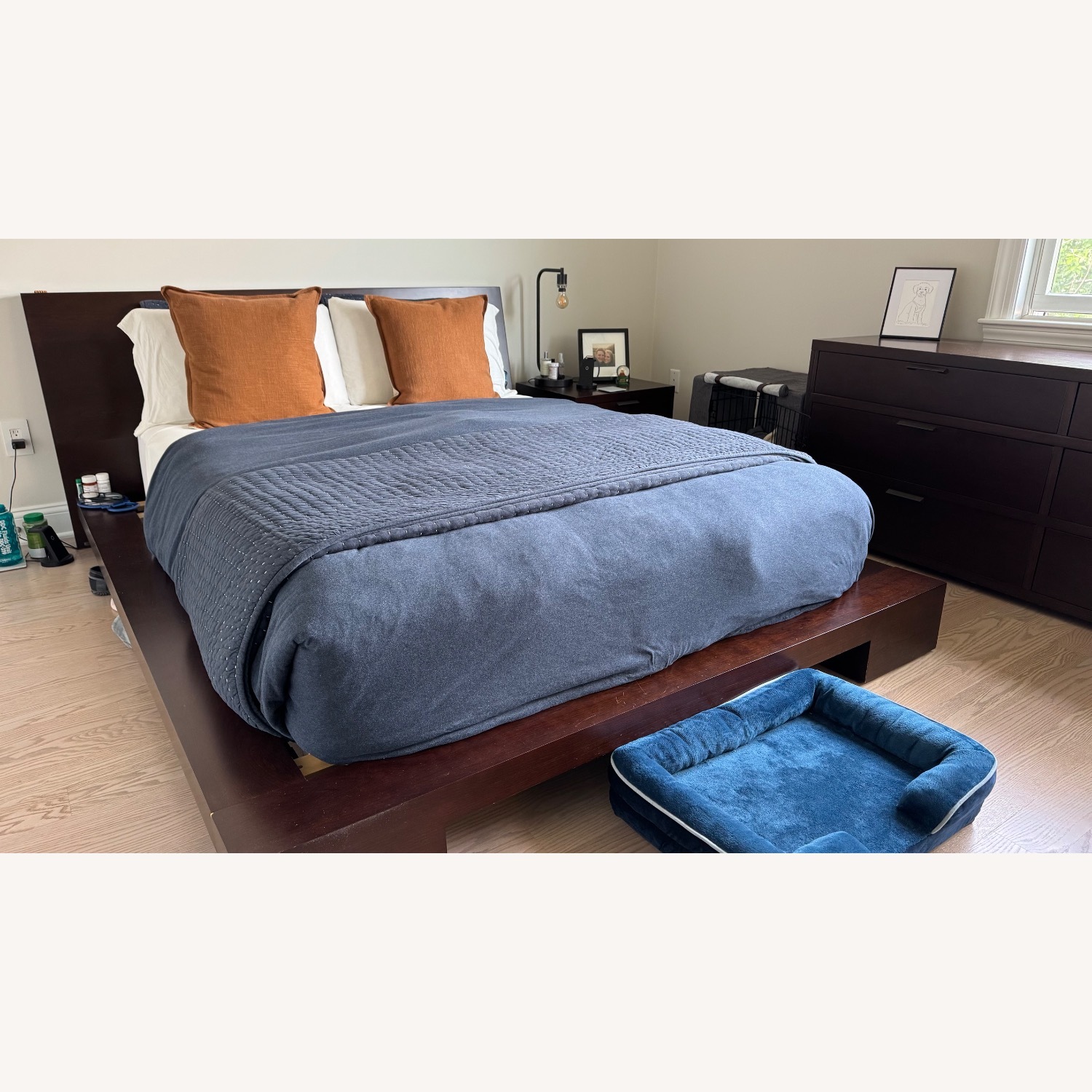 Crate & Barrel Asher Dark Brown Wood Queen Bed - image-2