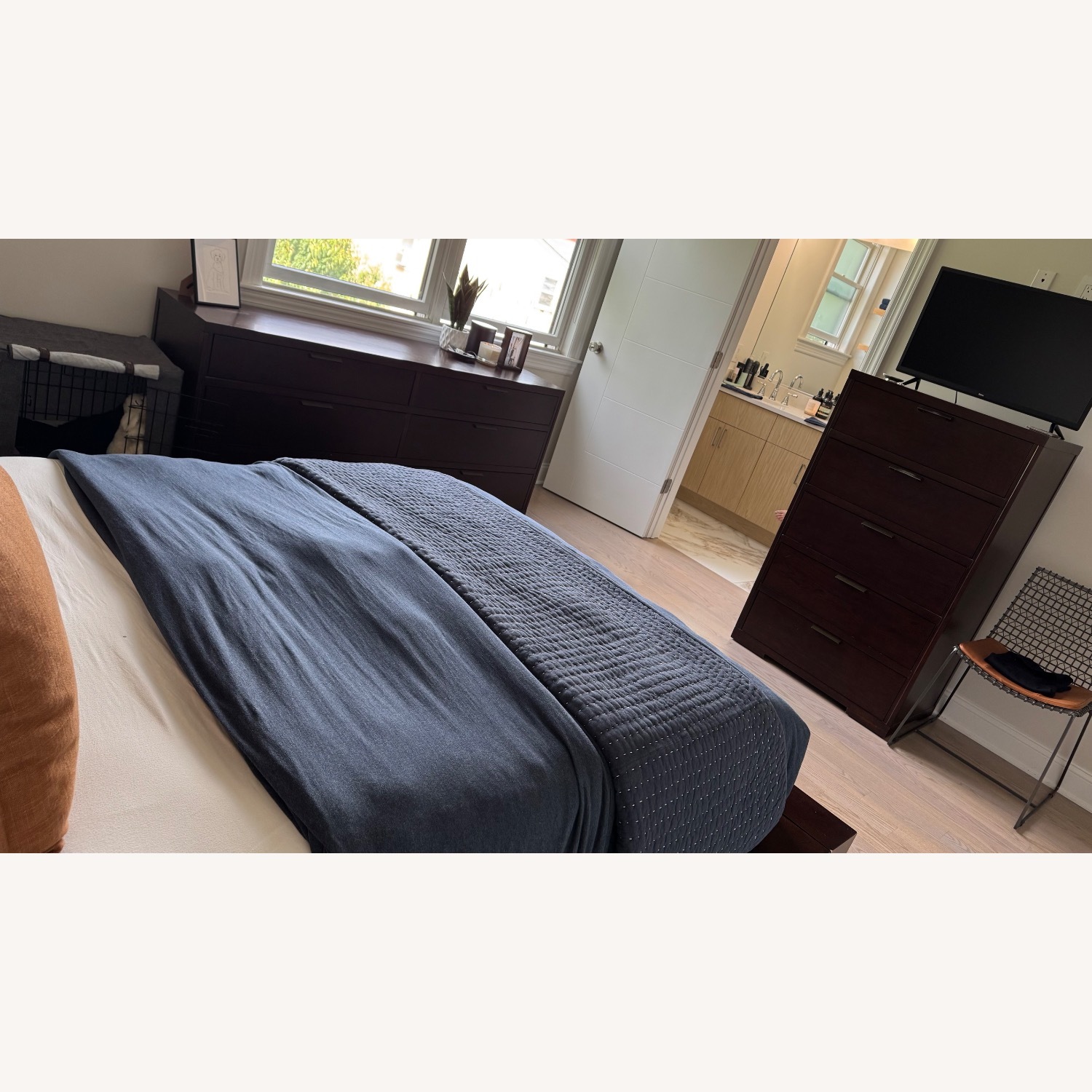 Crate & Barrel Asher Dark Brown Wood Queen Bed - image-3