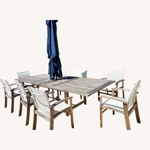 Used Fortunoff Teak Expandable Dining Table and Chairs for sale on AptDeco