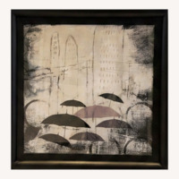 Crate & Barrel Parasols Dark Brown Wood Wall Art
