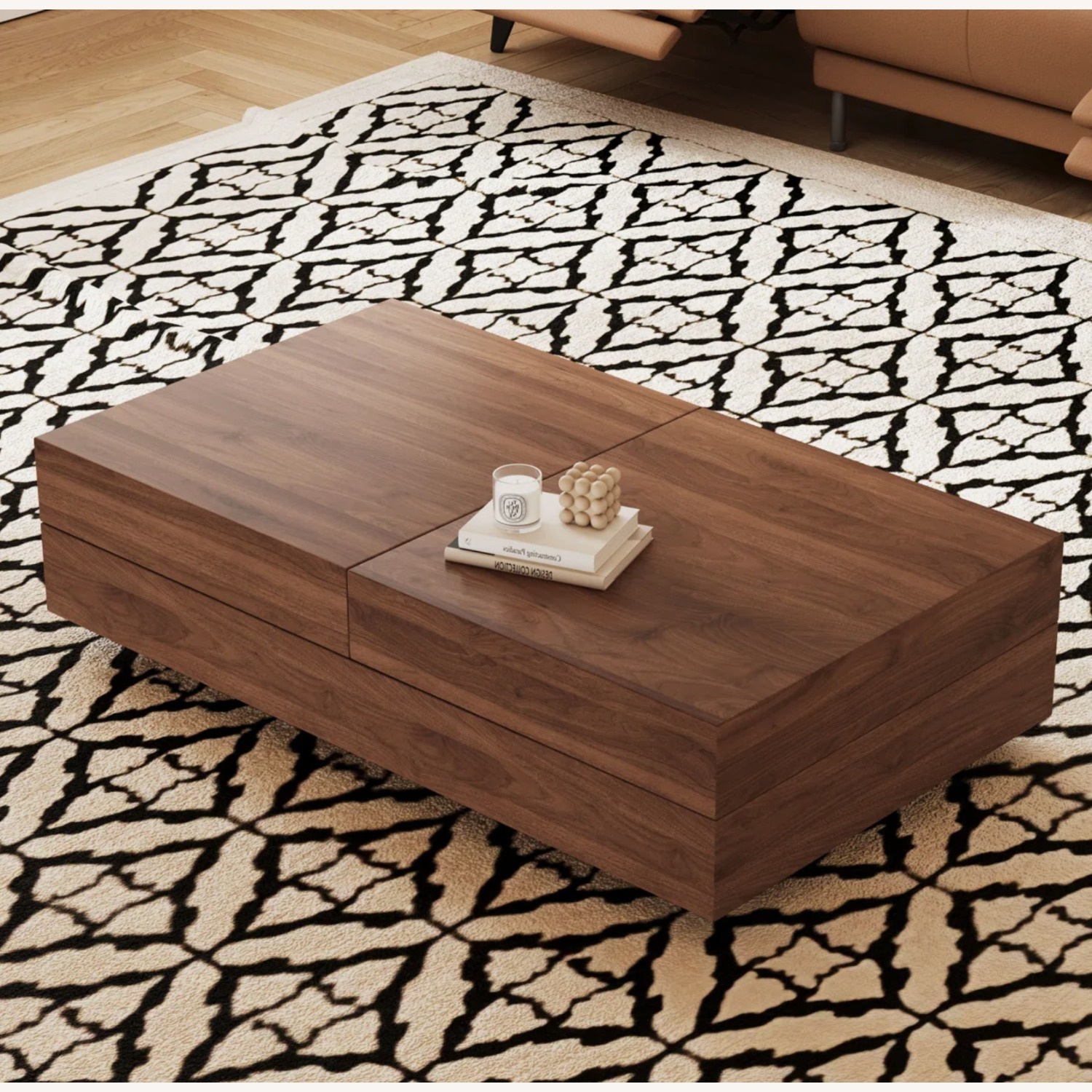 Dark Brown Wood Coffee Table with Storage - image-1