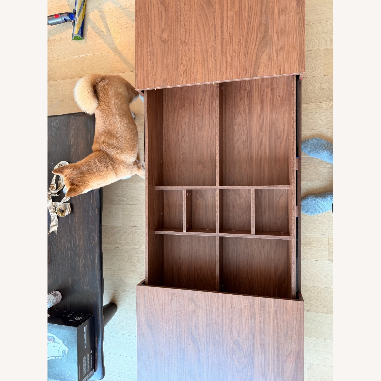 Dark Brown Wood Coffee Table with Storage - image-8