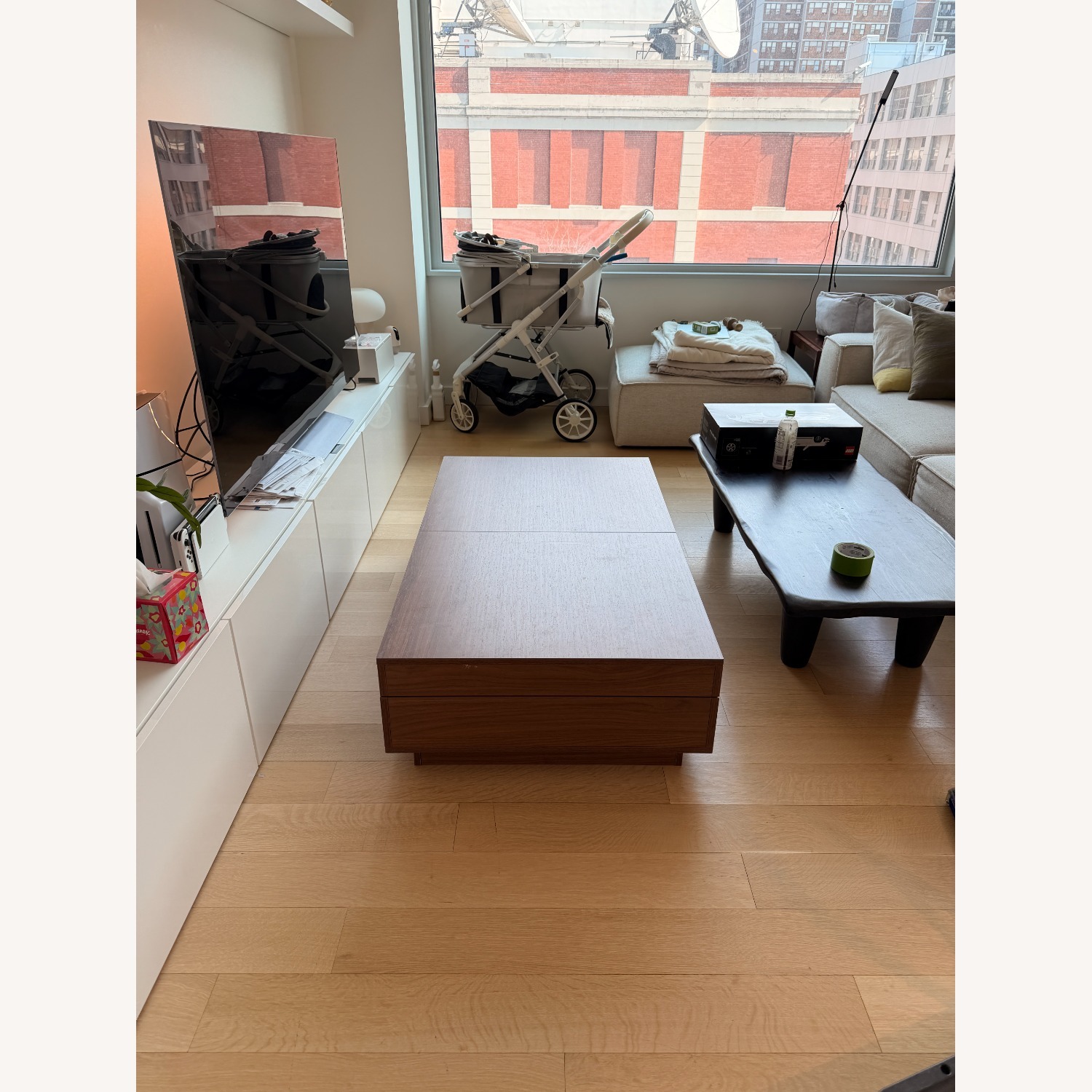 Dark Brown Wood Coffee Table with Storage - image-2