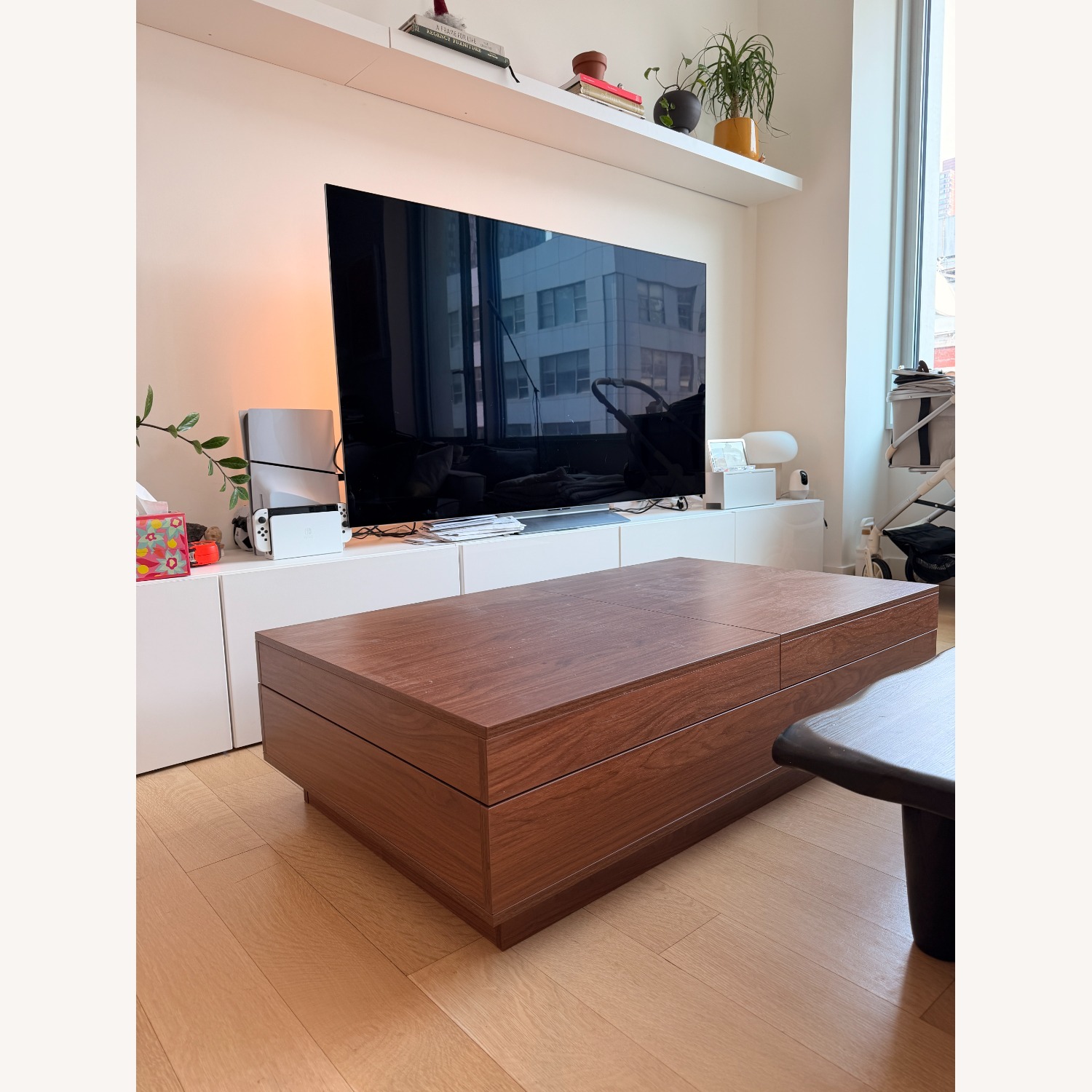Dark Brown Wood Coffee Table with Storage - image-5
