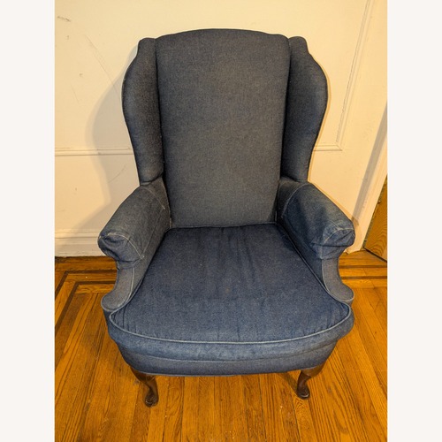 Used Vintage/Antique Finds Blue Fabric Armchair for sale on AptDeco