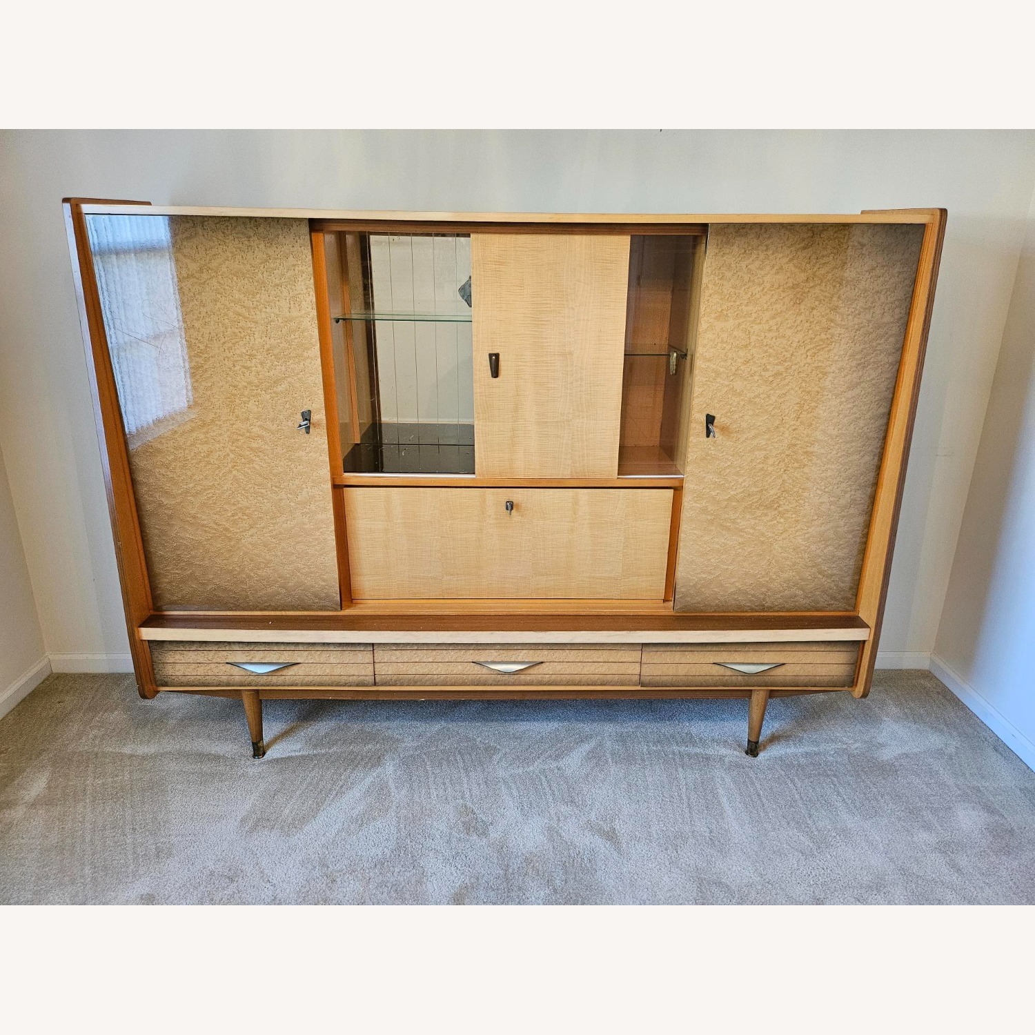 Vintage German MCM Bar Cabinet Wall Unit - image-2