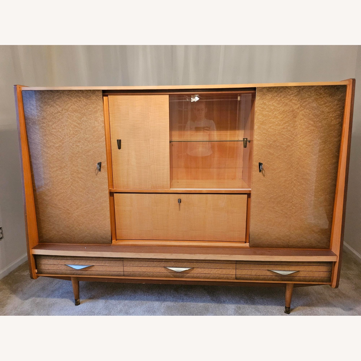 Vintage German MCM Bar Cabinet Wall Unit - image-1