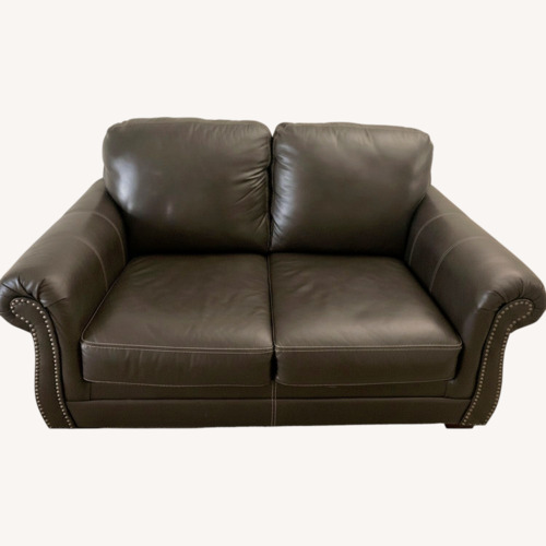 Used Dark Gray Leather Loveseat for sale on AptDeco