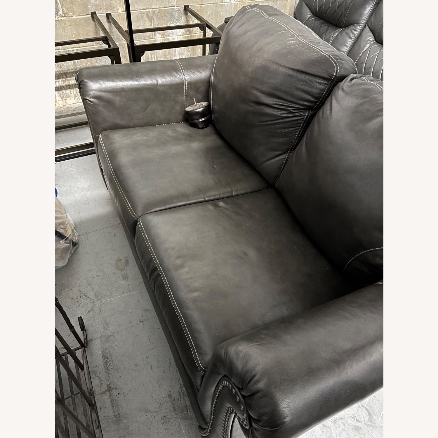 Dark Gray Leather Loveseat - image-2