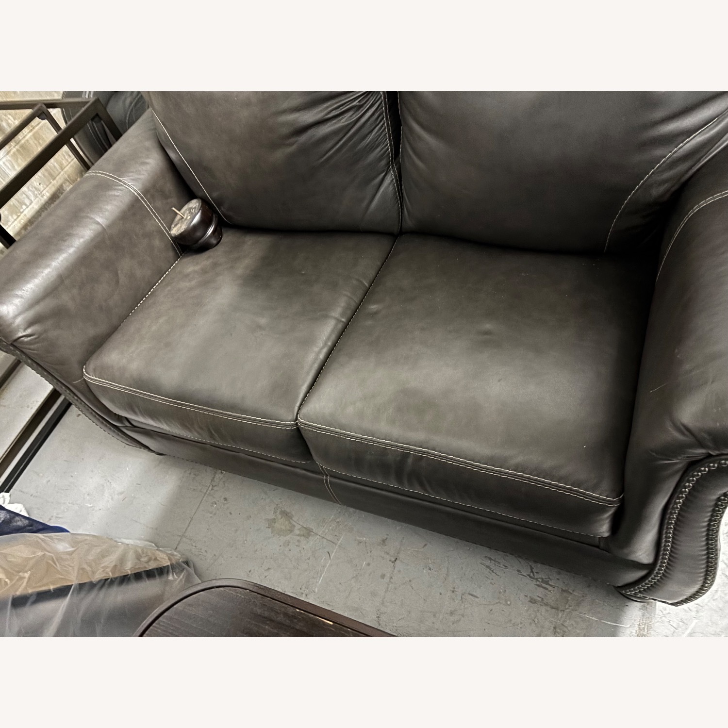 Dark Gray Leather Loveseat - image-3