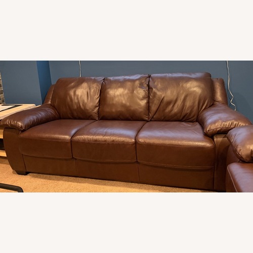 Used Macy's Dark Brown Leather Sleeper Sofa for sale on AptDeco