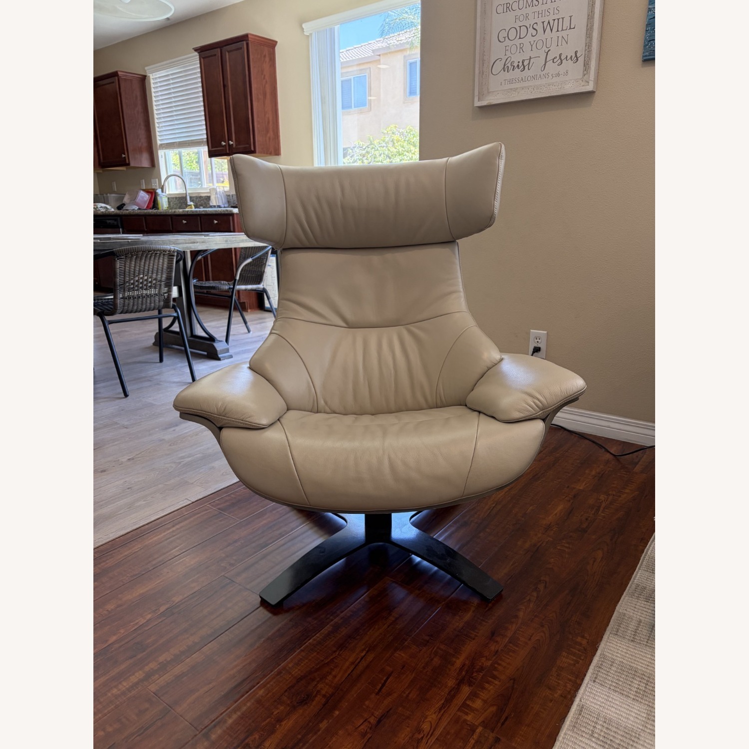 Living Spaces Leather Reclining Swivel Chair  - image-1