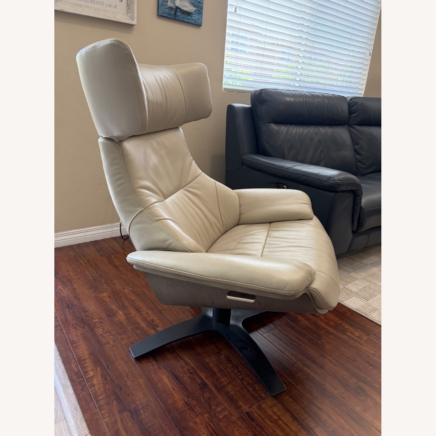 Living Spaces Leather Reclining Swivel Chair  - image-2