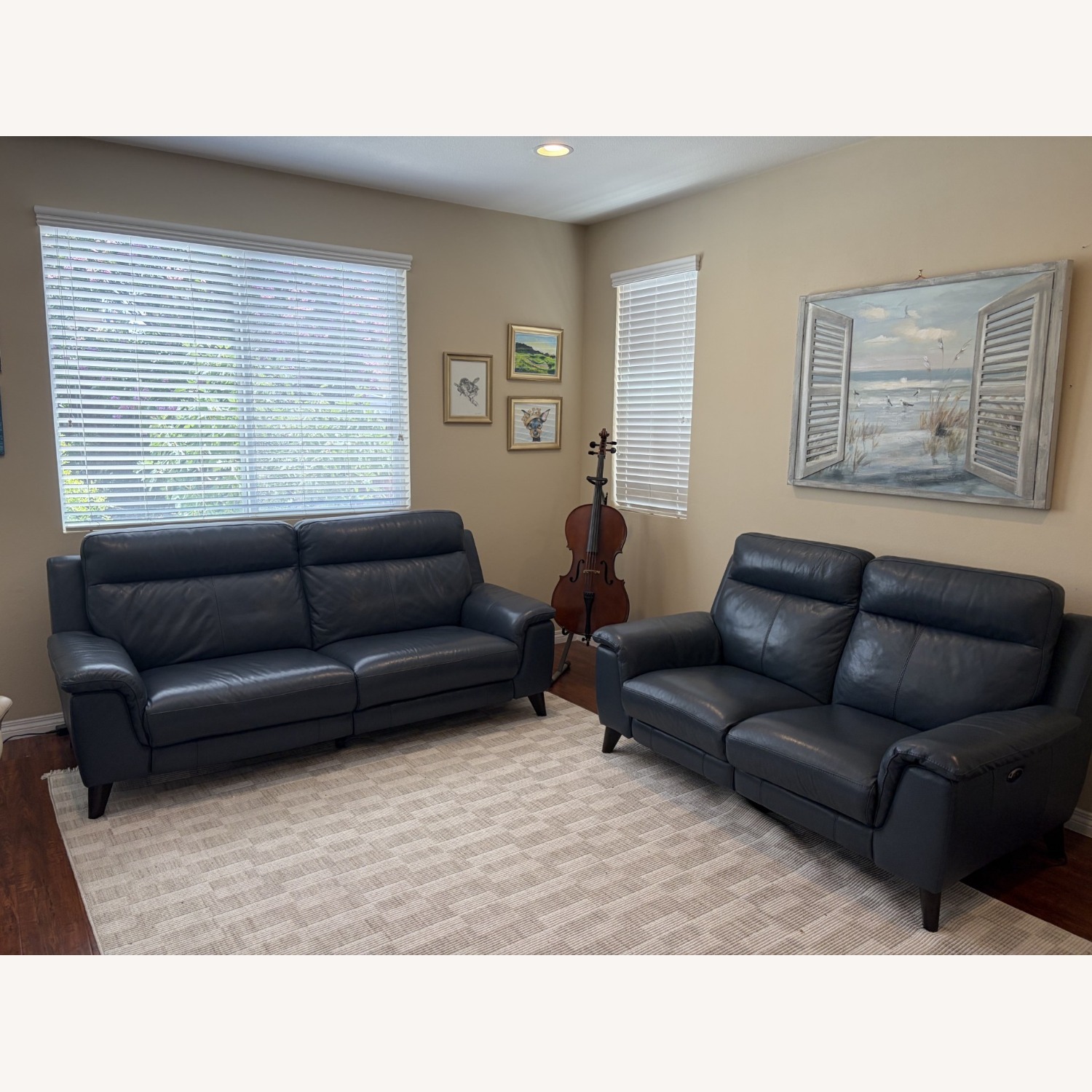 Living Spaces Blue Loveseat - image-3