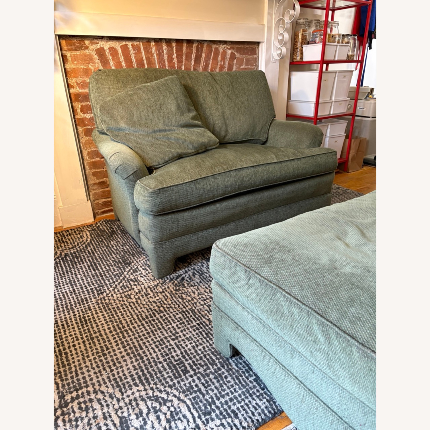 Calico Corners Custom Green Sofa & Ottoman - image-6