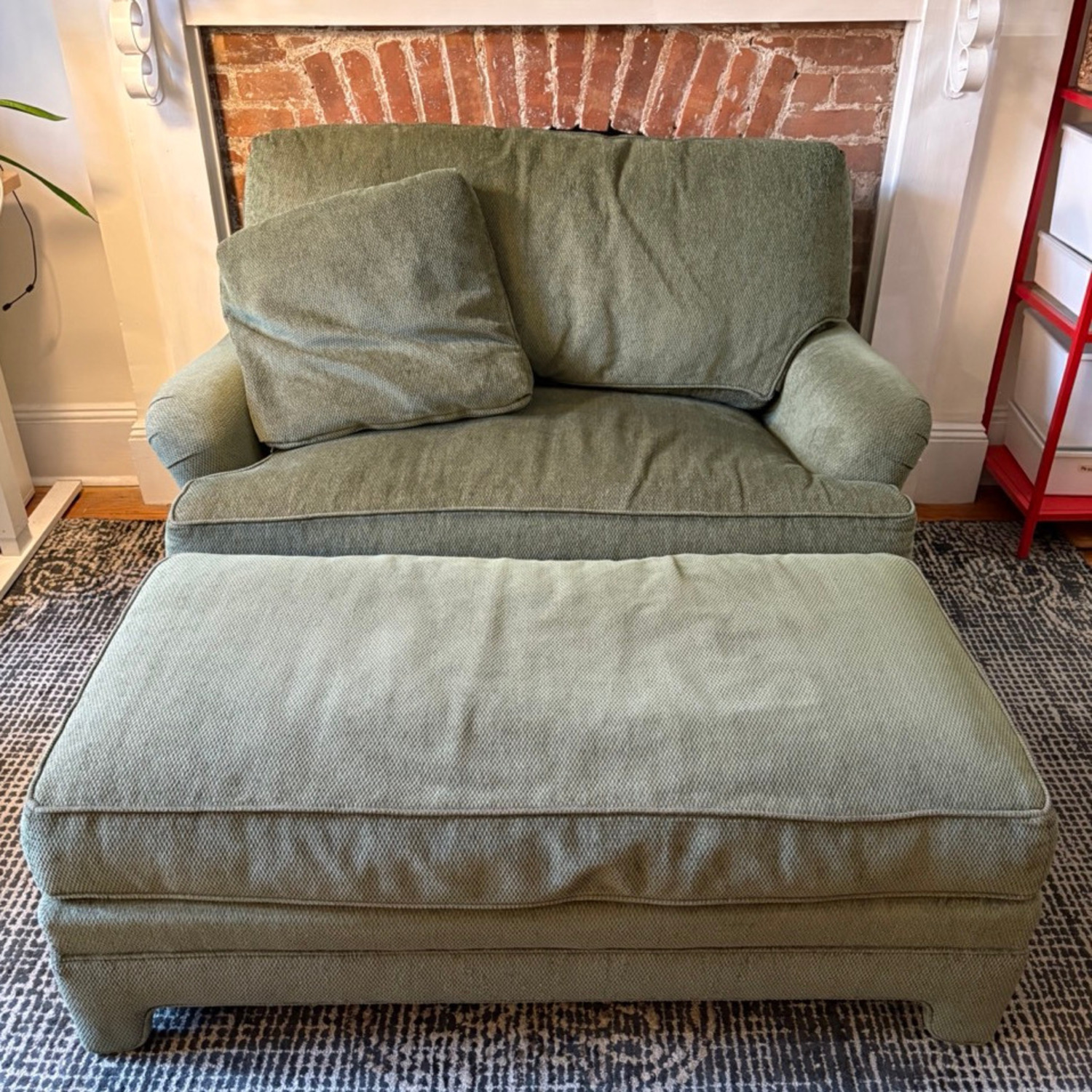 Calico Corners Custom Green Sofa & Ottoman - image-1