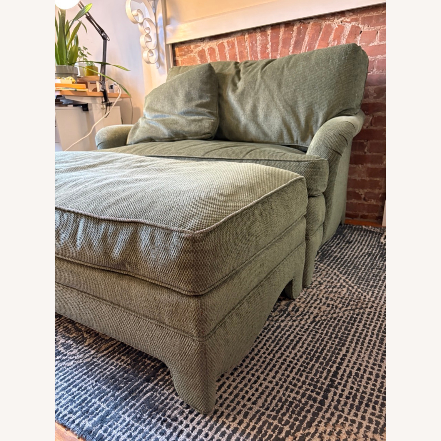 Calico Corners Custom Green Sofa & Ottoman - image-3