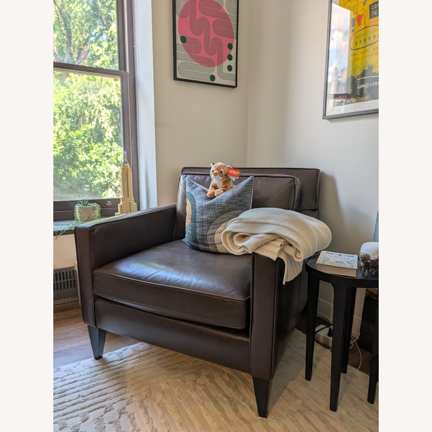 Crate & Barrel Rochelle Brown Leather Chair - image-2