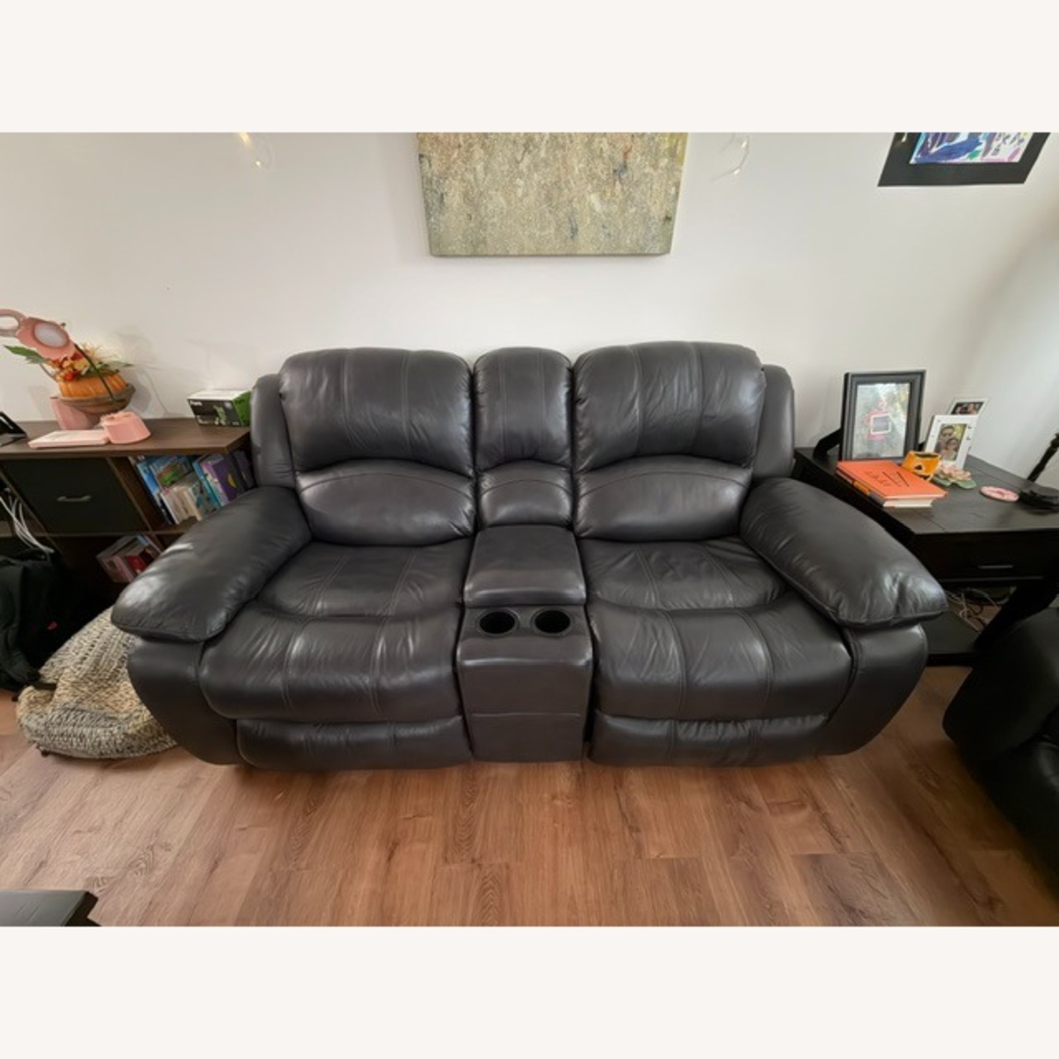 Bob's Discount Furniture Avenger Black 78'' Power Reclining Console Loveseat  - image-2