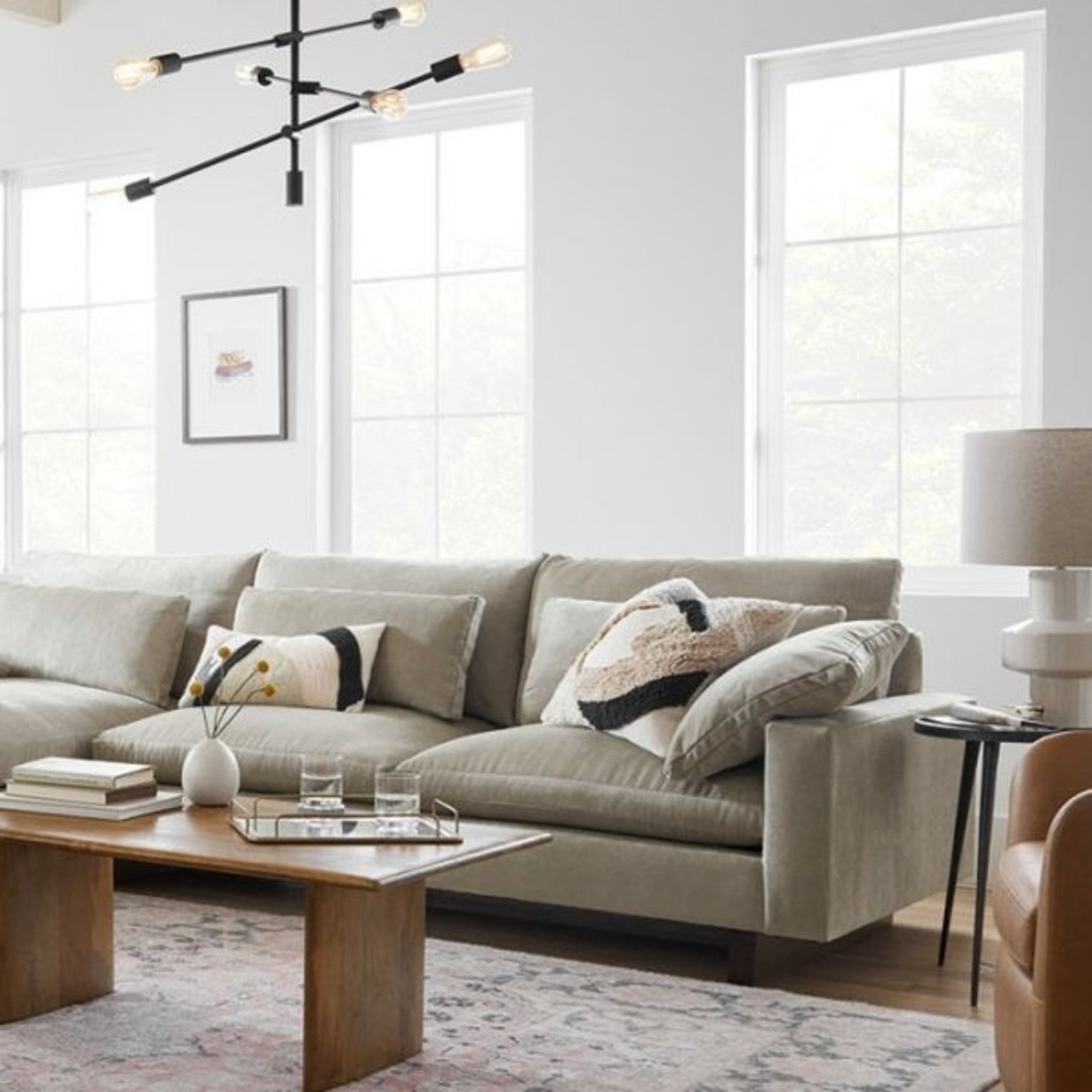 West Elm Harmony Velvet 2 Piece Sectional - image-1
