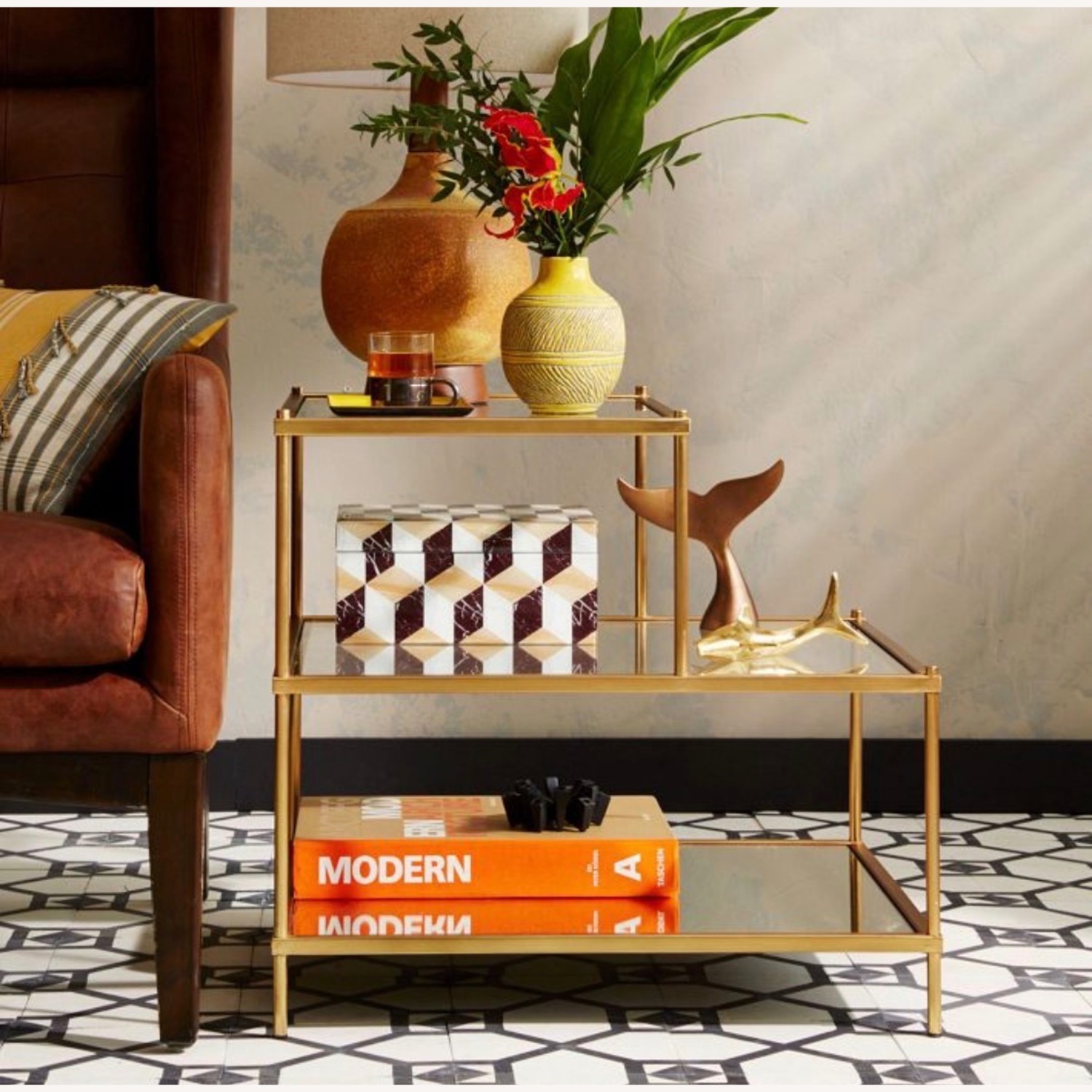 West Elm Gold Glass Nightstand - image-1