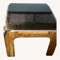 Vintage Post-Modern Chrome & Wood End Table