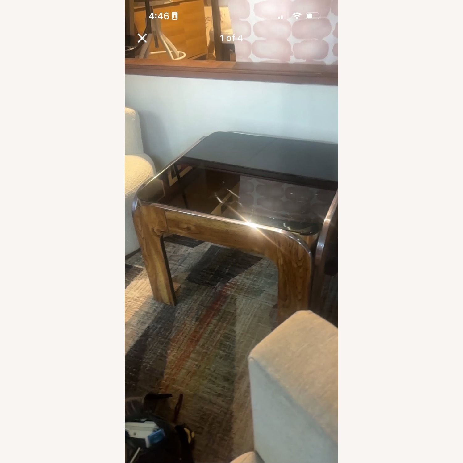 Vintage Post-Modern Chrome & Wood End Table - image-2
