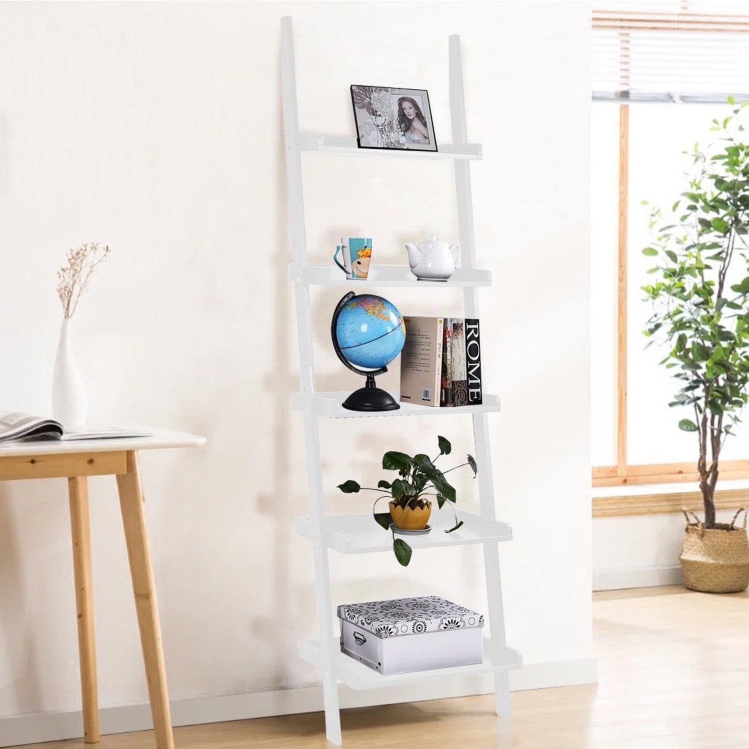 Wayfair Three Posts White Wood Ladder Bookcase - image-4