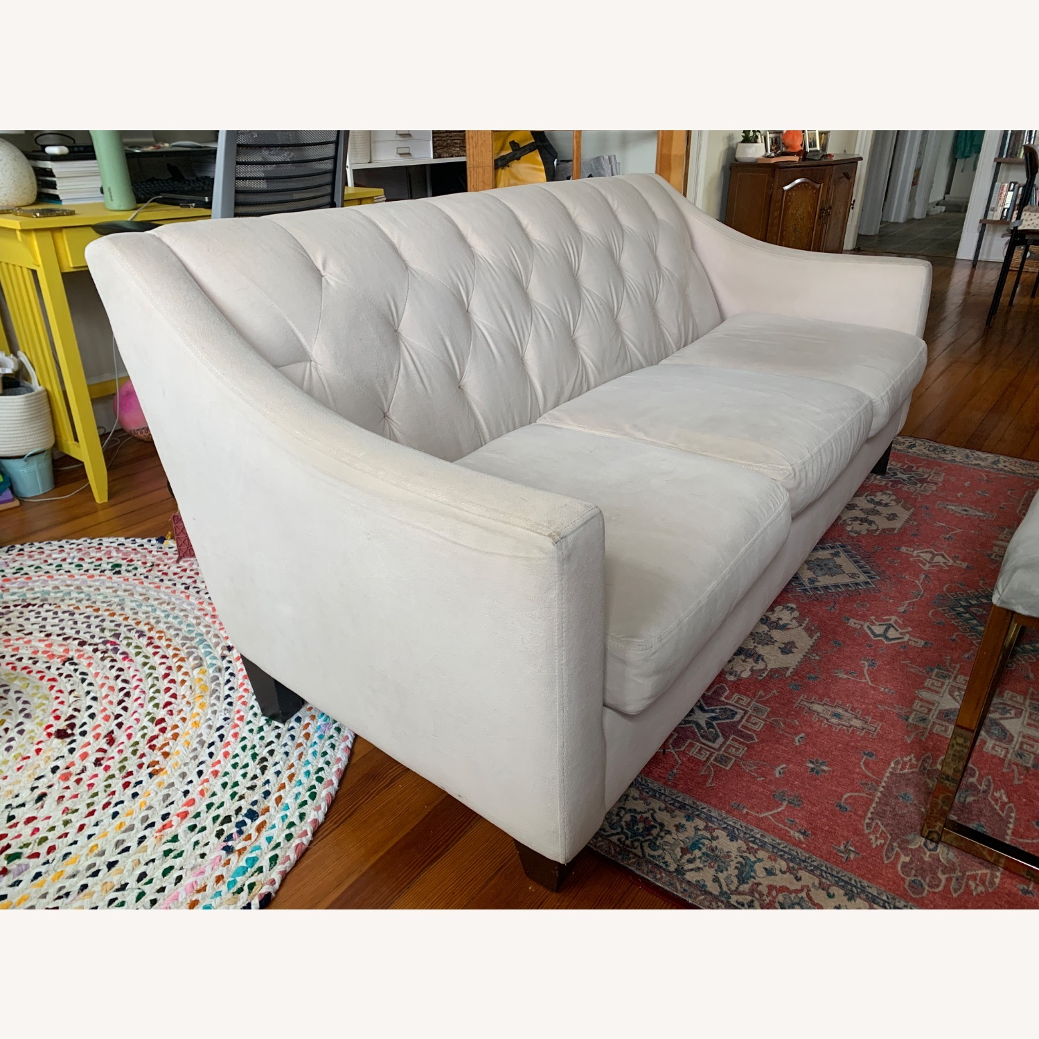 Macy's Chloe Natural 3+ Seater Tufted Velvet Sofa - image-3