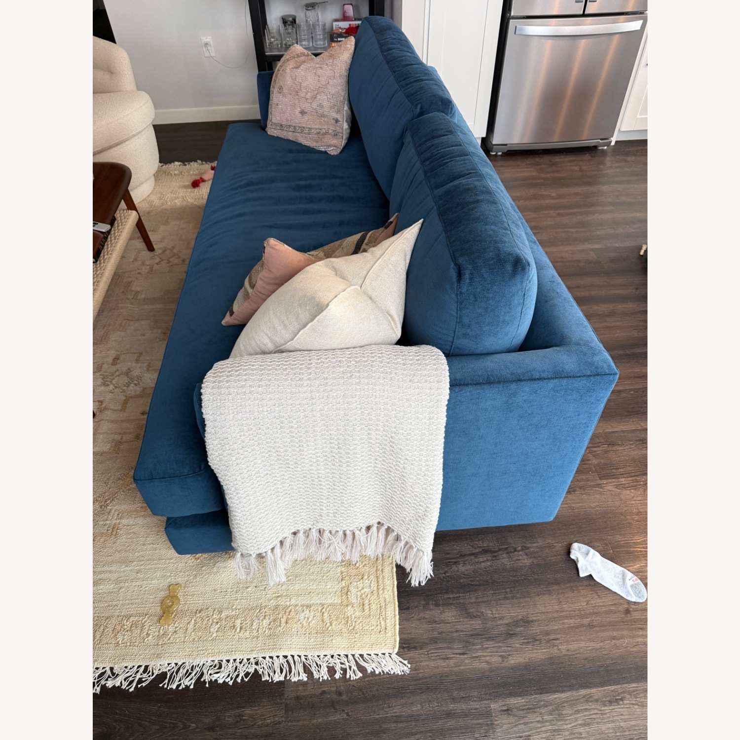West Elm Haven 82" Blue Velvet 2 Seater Sofa - image-3