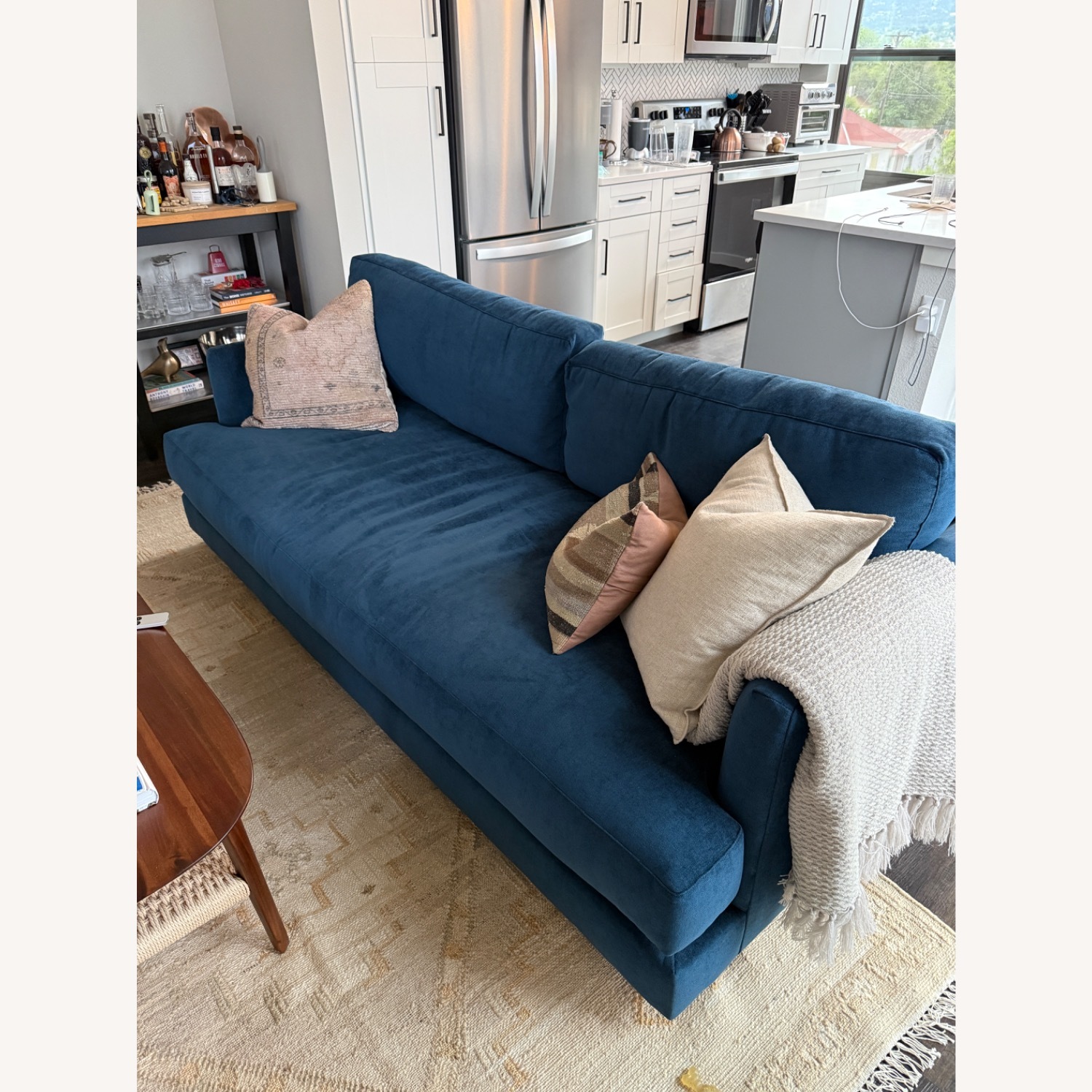 West Elm Haven 82" Blue Velvet 2 Seater Sofa - image-2