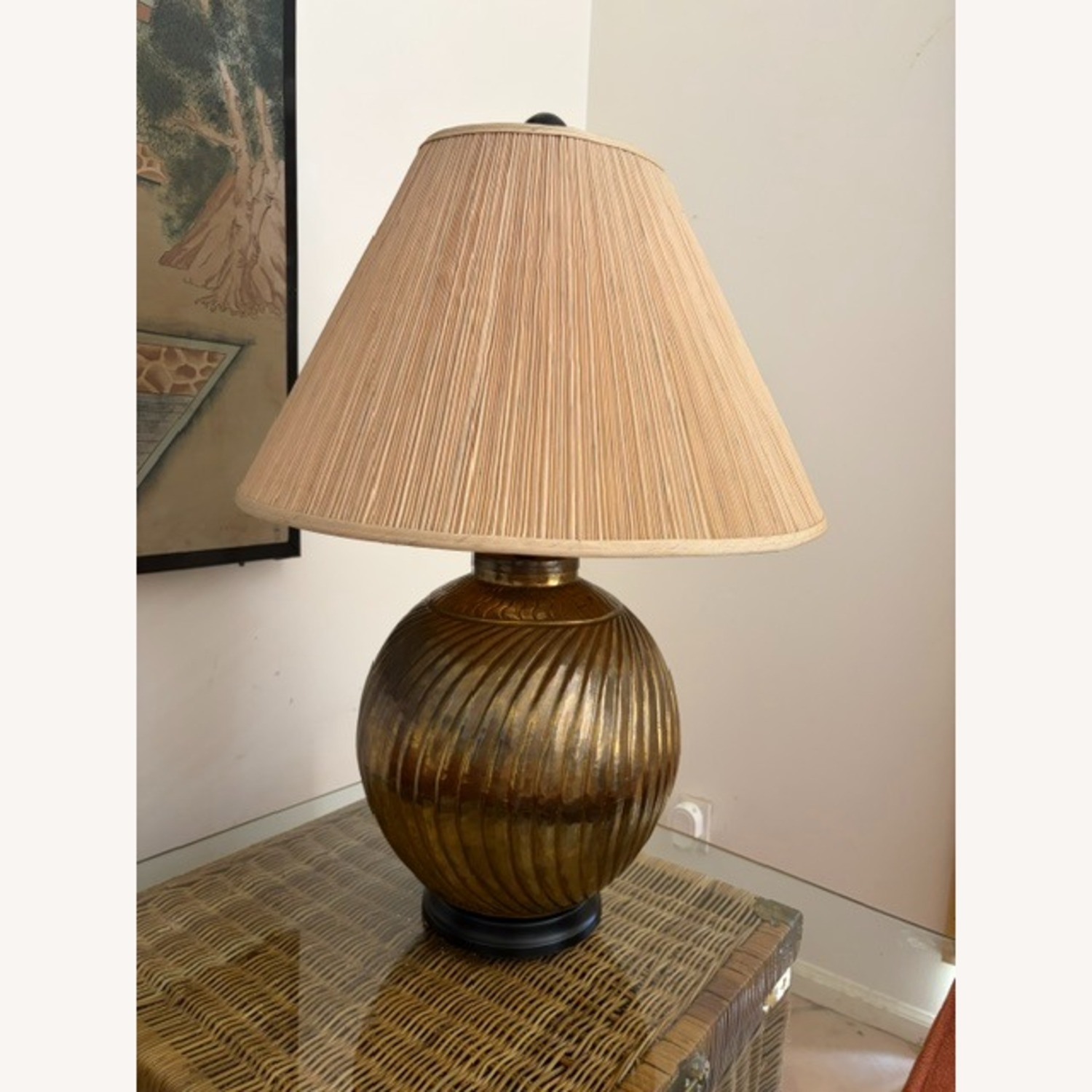 Vintage Ribbed Brass Lamp Hollywood Regency  - image-1