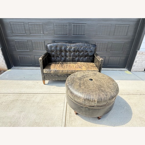 Used Old Hickory Tannery Leather Loveseat & Ottoman  for sale on AptDeco