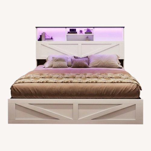 Used Wayfair White Wood Queen Bed for sale on AptDeco