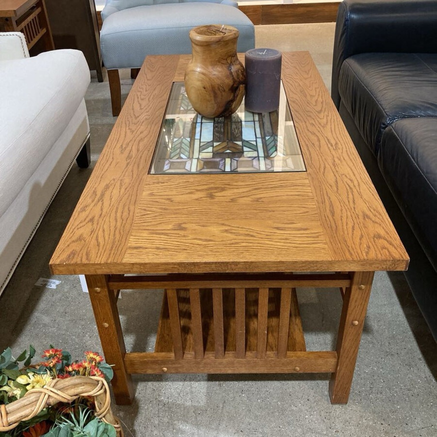 Craftsman Mission Style Stained Glass Top Table - image-3