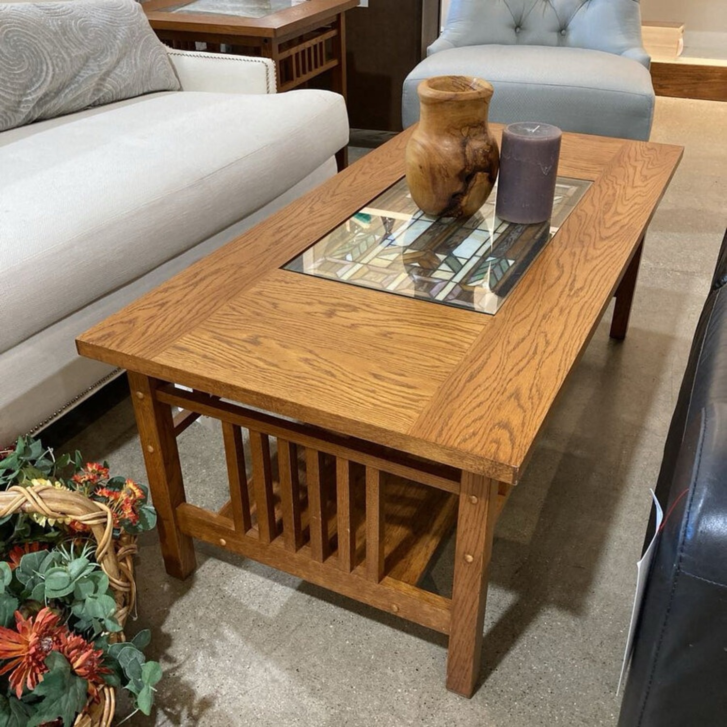Craftsman Mission Style Stained Glass Top Table - image-2