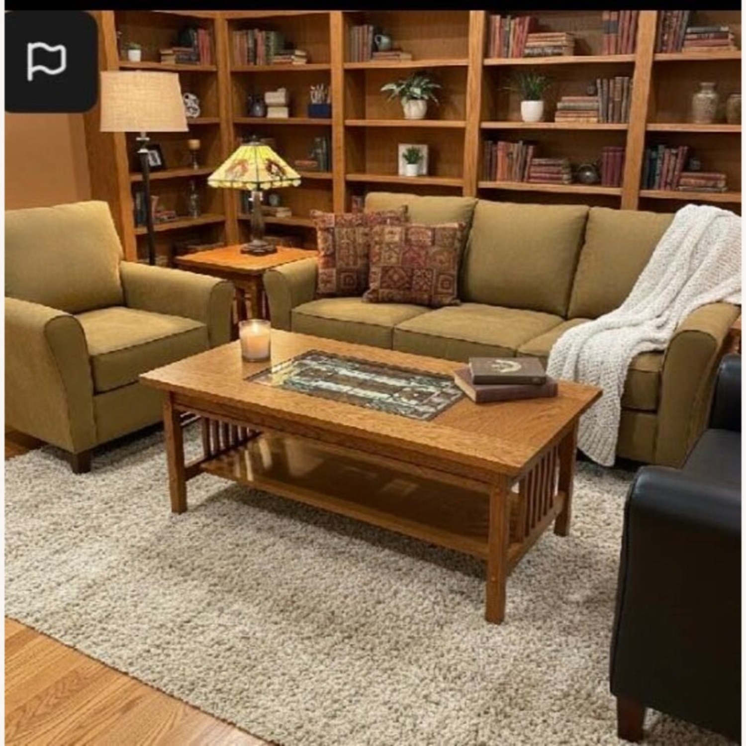 Craftsman Mission Style Stained Glass Top Table - image-1