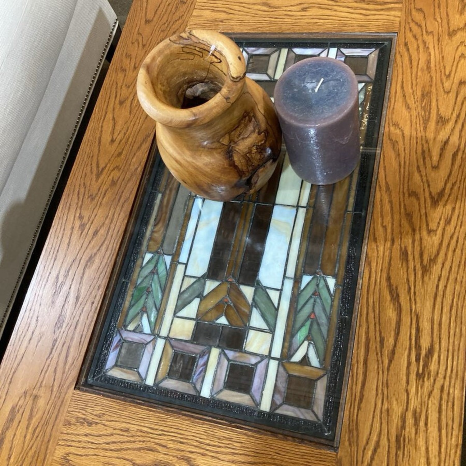 Craftsman Mission Style Stained Glass Top Table - image-7