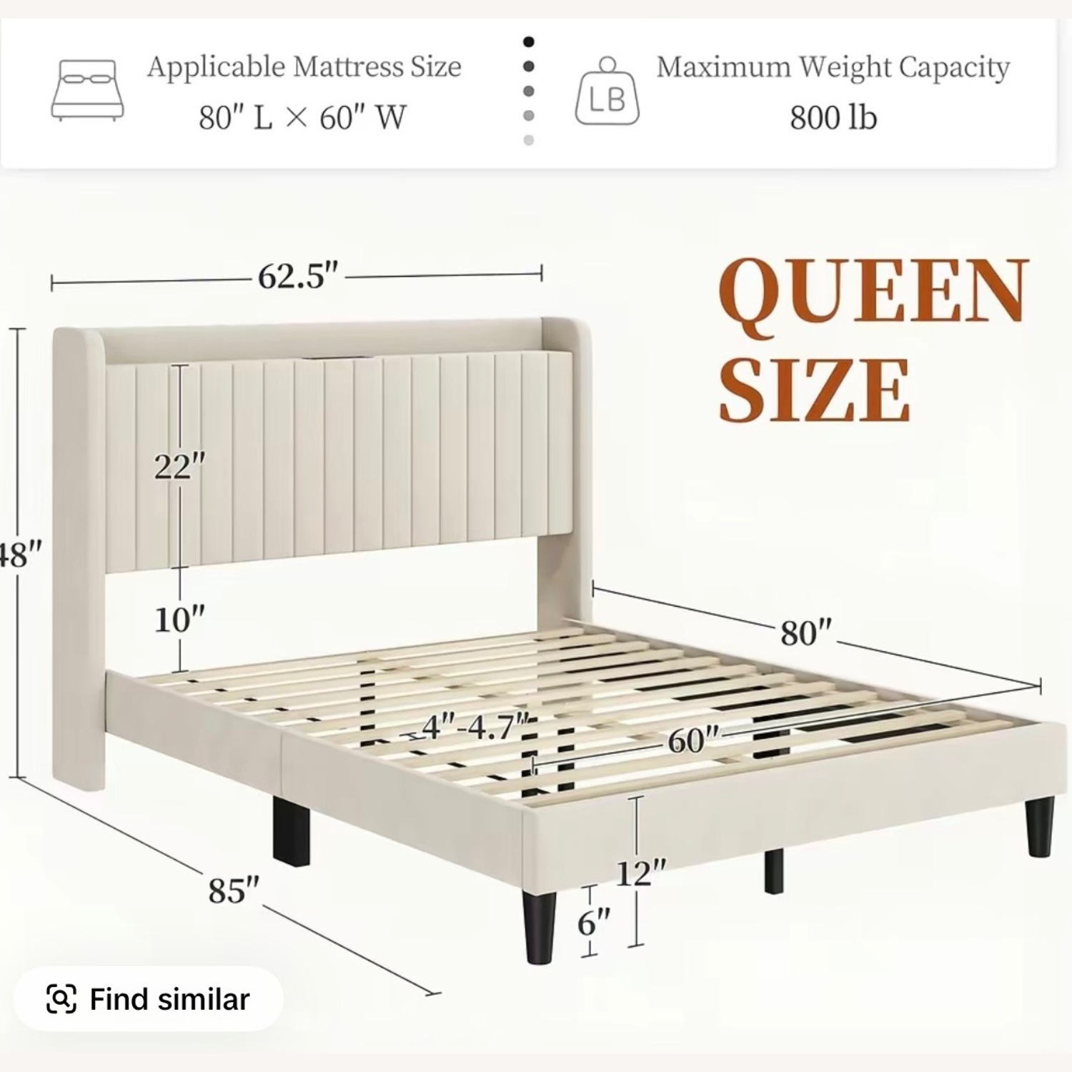 Yaheetech Upholstered Bed Frame Queen - image-1