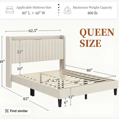 Used Yaheetech Upholstered Bed Frame Queen for sale on AptDeco