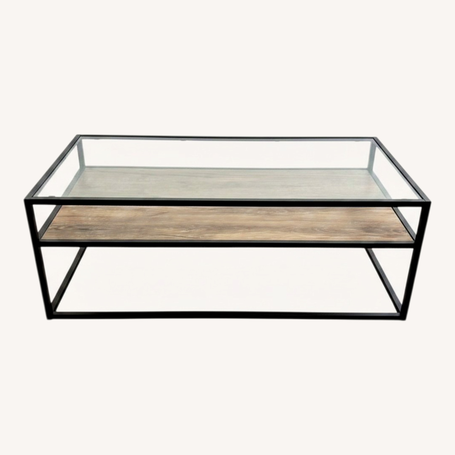 Modern Industrial Glass & Wood Coffee Table - image-0