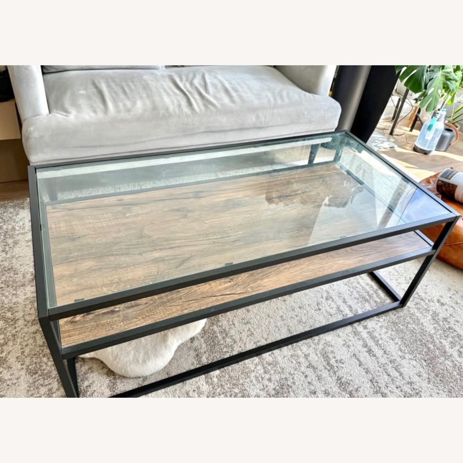 Modern Industrial Glass & Wood Coffee Table - image-1